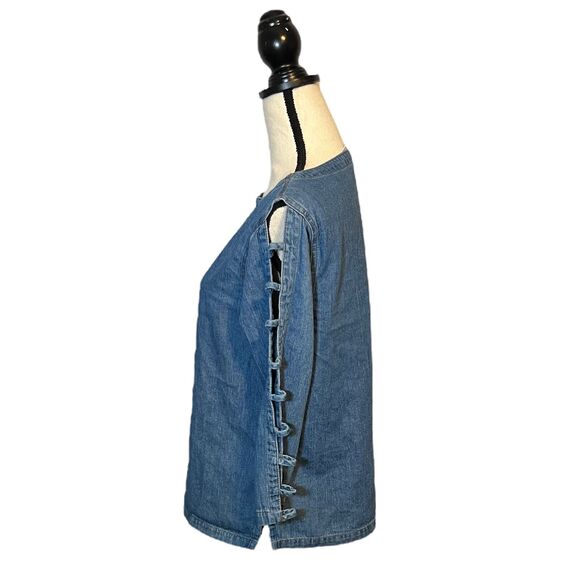 C.M.C By Color Me Cotton Women Long Sleeve Denim Top Cut Out Sleeve Small - Picture 3 of 6